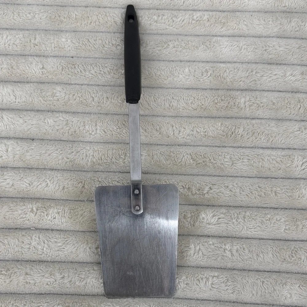 Vtg Stainless Steel Square Turner Spatula with White Floral Handle